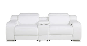 HomeRoots 89" Italian Leather Power Reclining Loveseat with Storage, Cup Holders & Modern Silver Accents 633753