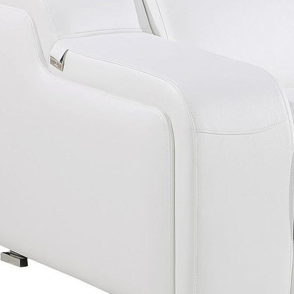 HomeRoots 89" Italian Leather Power Reclining Loveseat with Storage, Cup Holders & Modern Silver Accents 633753