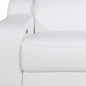 HomeRoots 89" Italian Leather Power Reclining Loveseat with Storage, Cup Holders & Modern Silver Accents 633753