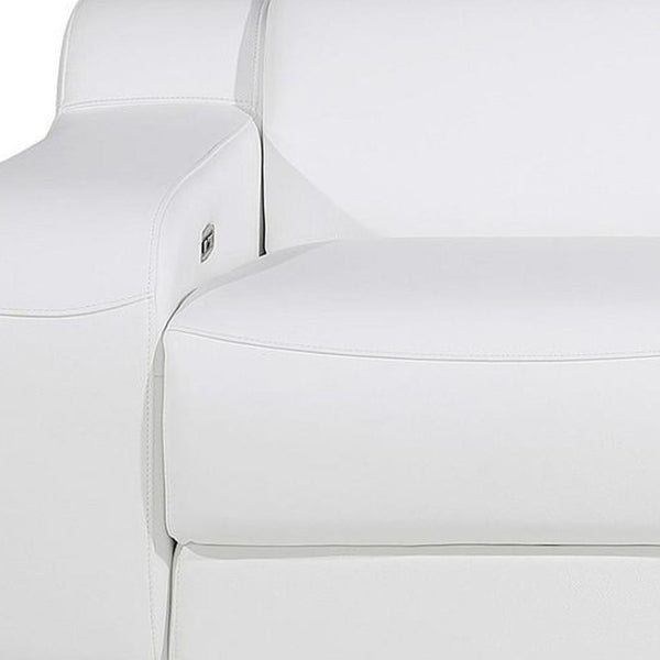 HomeRoots 89" Italian Leather Power Reclining Loveseat with Storage, Cup Holders & Modern Silver Accents 633753