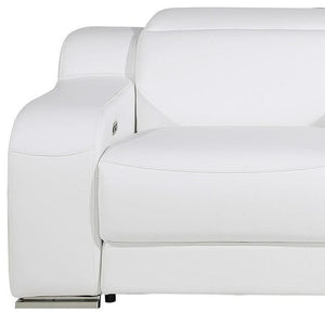HomeRoots 89" White and Silver Italian Leather Power Reclining Loveseat with Storage for Modern Living Spaces 633754