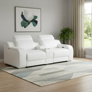HomeRoots 89" White and Silver Italian Leather Power Reclining Loveseat with Storage for Modern Living Spaces 633754