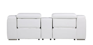 HomeRoots 89" White and Silver Italian Leather Power Reclining Loveseat with Storage for Modern Living Spaces 633754