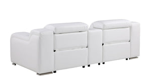 HomeRoots 89" White and Silver Italian Leather Power Reclining Loveseat with Storage for Modern Living Spaces 633754