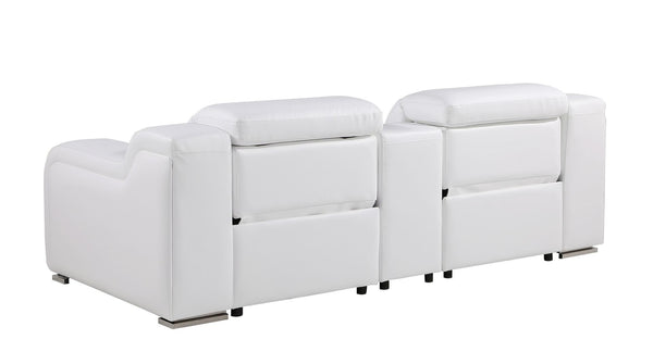 HomeRoots 89" White and Silver Italian Leather Power Reclining Loveseat with Storage for Modern Living Spaces 633754