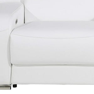 HomeRoots 89" White and Silver Italian Leather Power Reclining Loveseat with Storage for Modern Living Spaces 633754