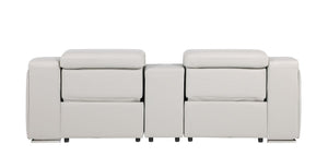 HomeRoots 89" Light Gray & Silver Italian Leather Power Reclining Loveseat with Storage for Ultimate Comfort 633755