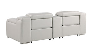HomeRoots 89" Light Gray & Silver Italian Leather Power Reclining Loveseat with Storage for Ultimate Comfort 633755