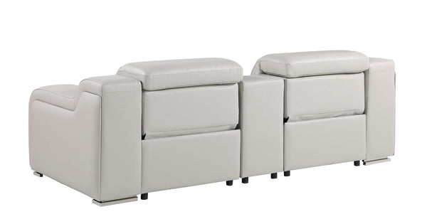 HomeRoots 89" Light Gray & Silver Italian Leather Power Reclining Loveseat with Storage for Ultimate Comfort 633755