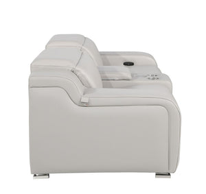 HomeRoots 89" Light Gray & Silver Italian Leather Power Reclining Loveseat with Storage for Ultimate Comfort 633755