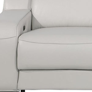 HomeRoots 89" Light Gray & Silver Italian Leather Power Reclining Loveseat with Storage for Ultimate Comfort 633755