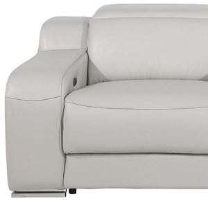 HomeRoots 89" Light Gray & Silver Italian Leather Power Reclining Loveseat with Storage for Ultimate Comfort 633755