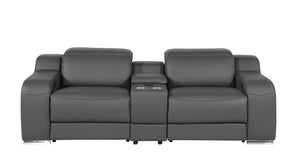 HomeRoots 89" Dark Gray Italian Leather Power Reclining Loveseat with Storage & Cup Holders for Ultimate Comfort 633756
