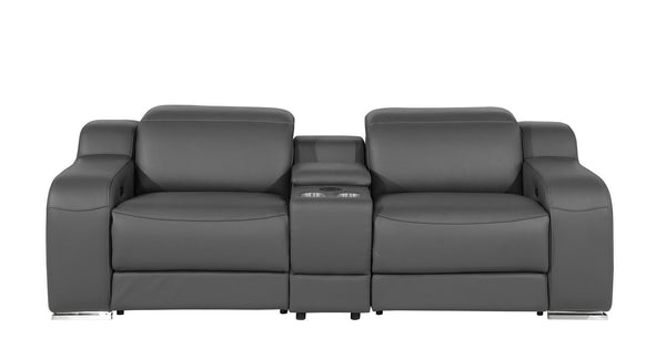 HomeRoots 89" Dark Gray Italian Leather Power Reclining Loveseat with Storage & Cup Holders for Ultimate Comfort 633756