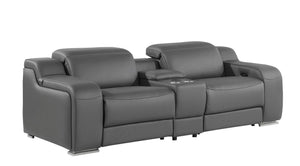 HomeRoots 89" Dark Gray Italian Leather Power Reclining Loveseat with Storage & Cup Holders for Ultimate Comfort 633756