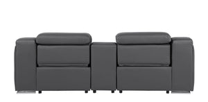 HomeRoots 89" Dark Gray Italian Leather Power Reclining Loveseat with Storage & Cup Holders for Ultimate Comfort 633756