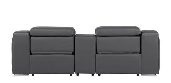 HomeRoots 89" Dark Gray Italian Leather Power Reclining Loveseat with Storage & Cup Holders for Ultimate Comfort 633756