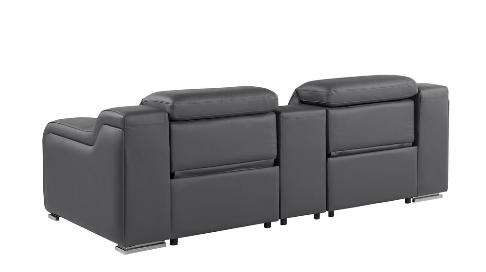 HomeRoots 89" Dark Gray Italian Leather Power Reclining Loveseat with Storage & Cup Holders for Ultimate Comfort 633756