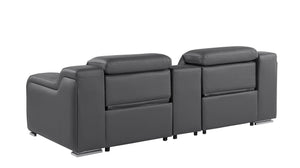 HomeRoots 89" Dark Gray Italian Leather Power Reclining Loveseat with Storage & Cup Holders for Ultimate Comfort 633756
