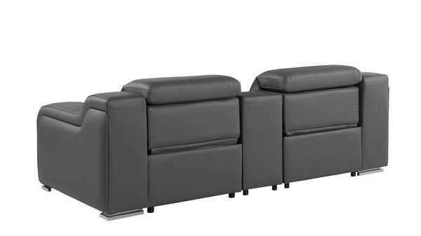 HomeRoots 89" Dark Gray Italian Leather Power Reclining Loveseat with Storage & Cup Holders for Ultimate Comfort 633756