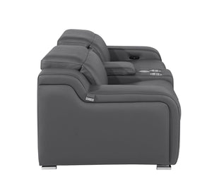 HomeRoots 89" Dark Gray Italian Leather Power Reclining Loveseat with Storage & Cup Holders for Ultimate Comfort 633756