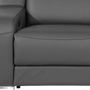 HomeRoots 89" Dark Gray Italian Leather Power Reclining Loveseat with Storage & Cup Holders for Ultimate Comfort 633756