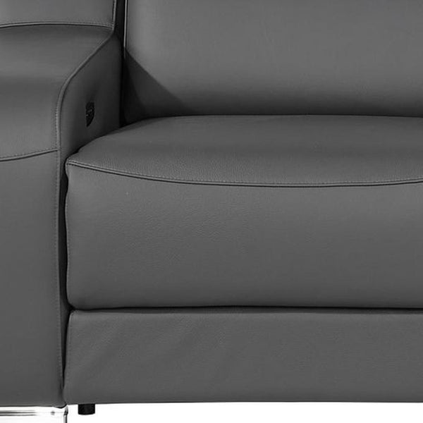 HomeRoots 89" Dark Gray Italian Leather Power Reclining Loveseat with Storage & Cup Holders for Ultimate Comfort 633756