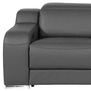 HomeRoots 89" Dark Gray Italian Leather Power Reclining Loveseat with Storage & Cup Holders for Ultimate Comfort 633756