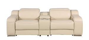 HomeRoots 89" Luxurious Beige and Silver Italian Leather Power Reclining Loveseat with Storage & Style 633757
