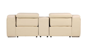 HomeRoots 89" Luxurious Beige and Silver Italian Leather Power Reclining Loveseat with Storage & Style 633757