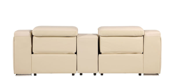 HomeRoots 89" Luxurious Beige and Silver Italian Leather Power Reclining Loveseat with Storage & Style 633757