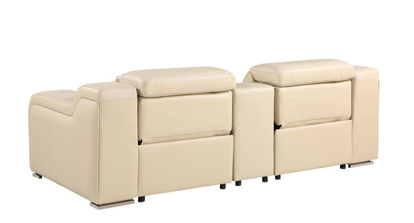 HomeRoots 89" Luxurious Beige and Silver Italian Leather Power Reclining Loveseat with Storage & Style 633757