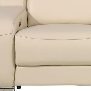 HomeRoots 89" Luxurious Beige and Silver Italian Leather Power Reclining Loveseat with Storage & Style 633757