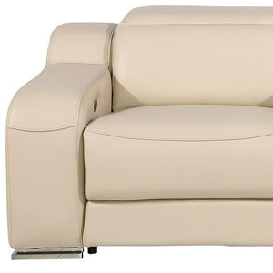 HomeRoots 89" Luxurious Beige and Silver Italian Leather Power Reclining Loveseat with Storage & Style 633757
