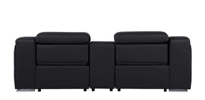 HomeRoots 89" Black and Silver Italian Leather Power Reclining Loveseat with Storage & Cup Holders for Comfort 633758