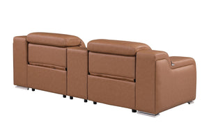 HomeRoots 89" Cognac Italian Leather Power Reclining Loveseat with Modern Silver Accents & Hidden Storage 633759