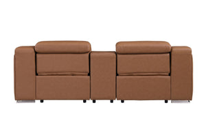 HomeRoots 89" Cognac Italian Leather Power Reclining Loveseat with Modern Silver Accents & Hidden Storage 633759