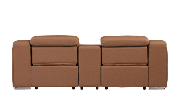 HomeRoots 89" Cognac Italian Leather Power Reclining Loveseat with Modern Silver Accents & Hidden Storage 633759