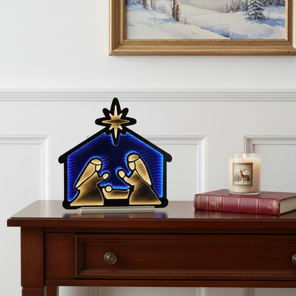 HomeRoots 24" Blue and White Acrylic Christmas Tabletop Sign with LED Illumination for Festive Décor Shine 633773