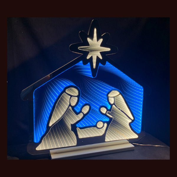HomeRoots 24" Blue and White Acrylic Christmas Tabletop Sign with LED Illumination for Festive Décor Shine 633773