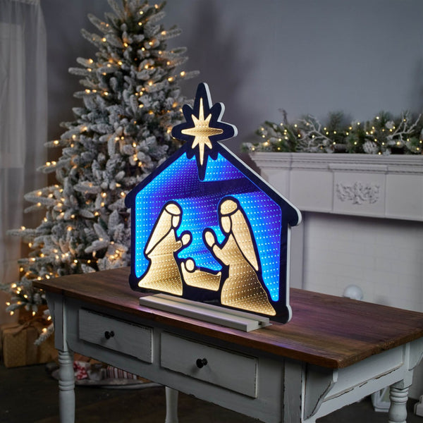HomeRoots 24" Blue and White Acrylic Christmas Tabletop Sign with LED Illumination for Festive Décor Shine 633773