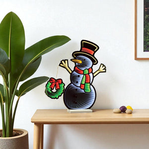 HomeRoots 24" Festive Acrylic Snowman Tabletop Sign with LED Lights - Perfect Holiday Decor for Any Space! 633777