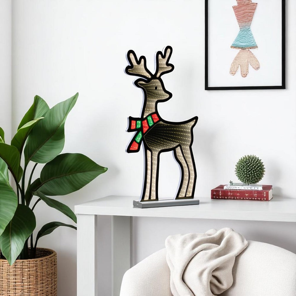 HomeRoots 33" White and Green Acrylic Deer Tabletop Sign with LED Lighting for Festive Holiday Ambiance 633782