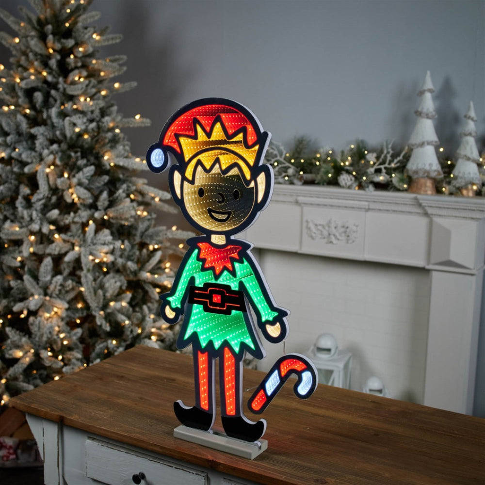 HomeRoots 29" Festive Green and Red Acrylic Christmas Tabletop Sign with LED Glow for Holiday Cheer 633783