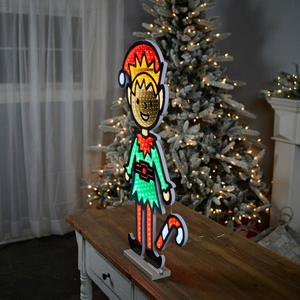 HomeRoots 29" Festive Green and Red Acrylic Christmas Tabletop Sign with LED Glow for Holiday Cheer 633783