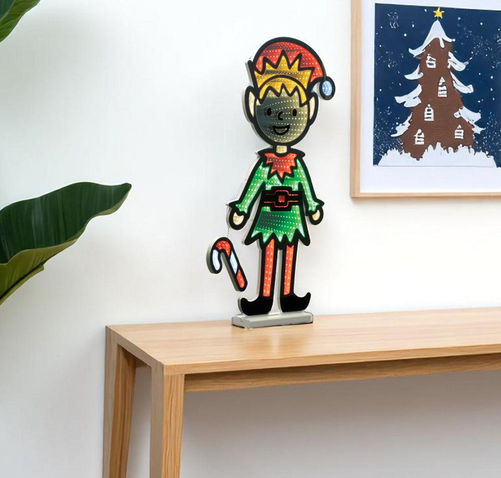 HomeRoots 29" Festive Green and Red Acrylic Christmas Tabletop Sign with LED Glow for Holiday Cheer 633783
