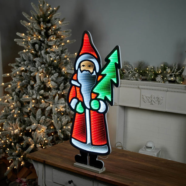 HomeRoots 34" Festive Red White Green Acrylic Santa Tabletop Sign with LED Lighting for Holiday Cheer 633785