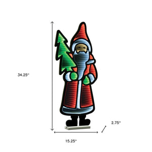 HomeRoots 34" Festive Red White Green Acrylic Santa Tabletop Sign with LED Lighting for Holiday Cheer 633785