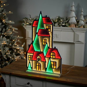 HomeRoots 28" Green Red and White Acrylic House Tabletop Sign with LED Light - Perfect for Home Decor and Gifts! 633792