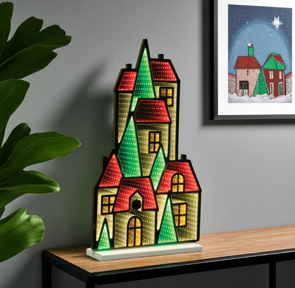 HomeRoots 28" Green Red and White Acrylic House Tabletop Sign with LED Light - Perfect for Home Decor and Gifts! 633792